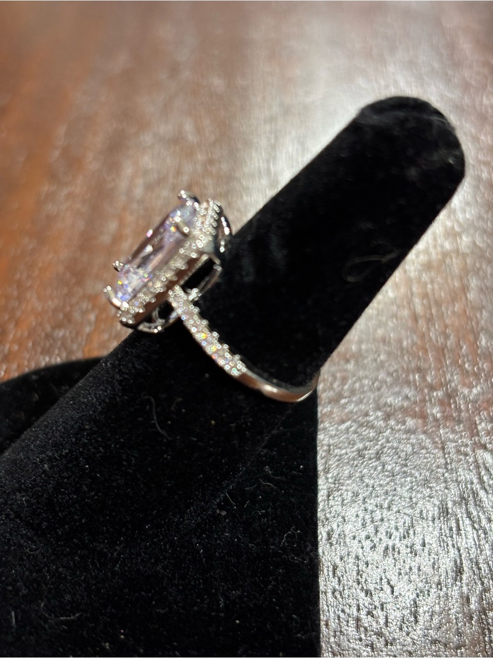 Sparkling Clear Emerald-Cut Halo Ring in Silver Tone. Size 6. - Picture 9 of 15